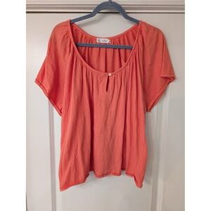 Carve Designs Coral Pink Textured Keyhole Short Sleeve Blouse Top Womens Medium